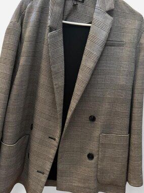 Zara TRF_Outerwear Double Breasted Plaid Oversized Blazer